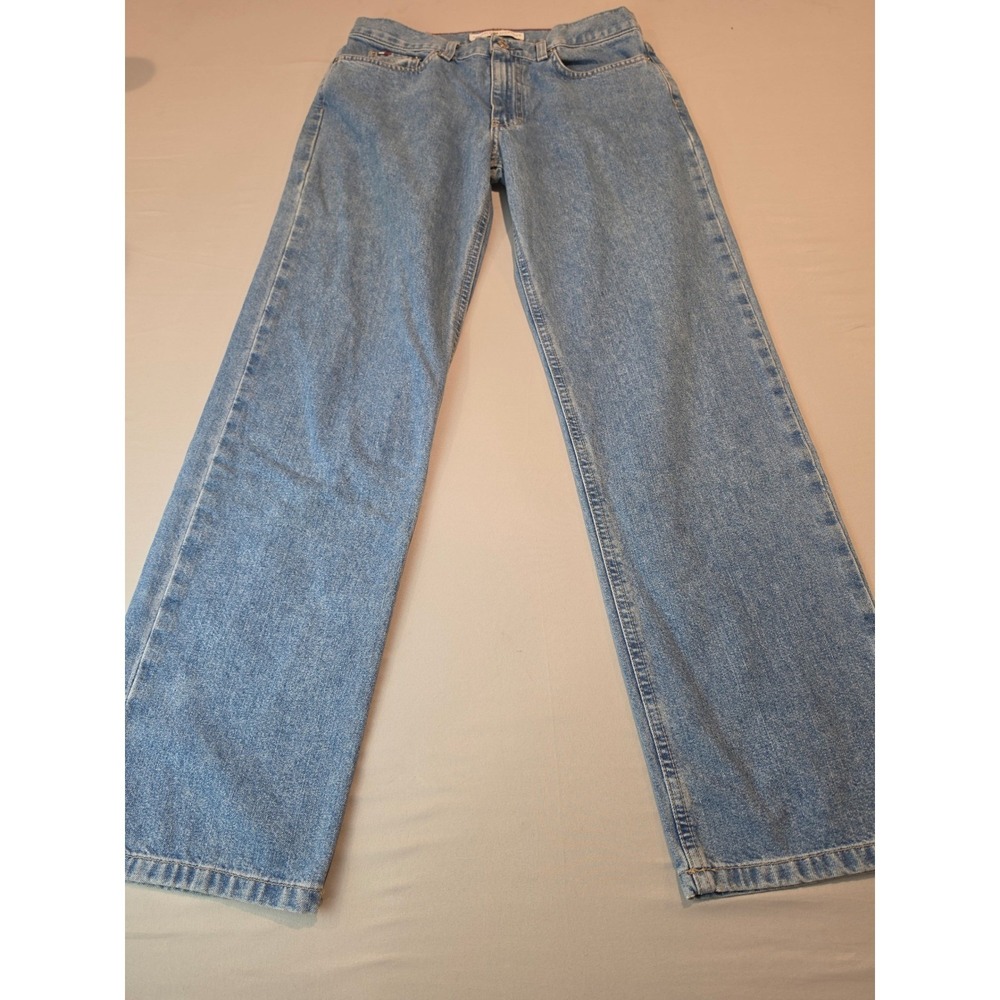 Tommy Hilfiger Vintage Boyfriend Jeans Light Wash Stitched Flag Logo Size 6 31in